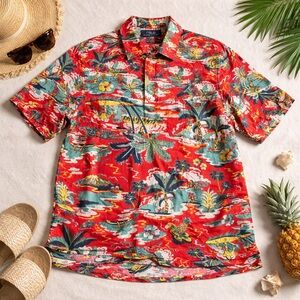 Polo Ralph Lauren Hawaiian Camp Shirt Red Tropical Print XL
